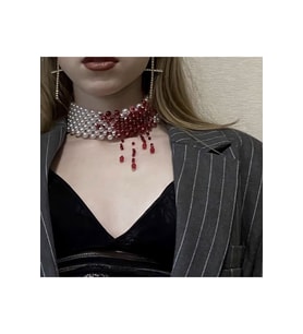 Kan Efektli Tasma Kolye İncili Choker Kolye Gotik Kanlı Kolye