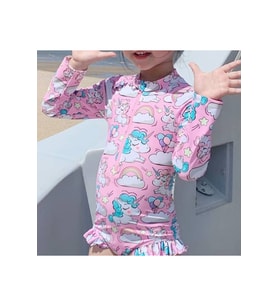 Unicorn Uzun Kollu Pembe Mint Gökkuşağı Balonlu Kız Çocuk Mayo