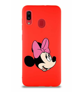 Samsung Galaxy A20 Soft Premier Kapak Minnie Mouse-A Tasarımlı Silikon Kılıf - Kırmızı (Şeffaf)