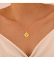 925 Ayar Gümüş Güneş Yüzlü Kolye (Gold)