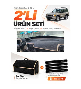 LAND ROVER DİSCOVERY 2 (1998-2004) Uyumlu Torpido Örtüsü + Tay Tüyü Bagaj Çantası Seti - Siyah Bej