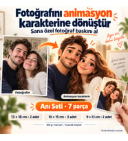 Kişiye Özel Fotoğraftan Animasyon Karakteri Anı Seti 7 Parça 350 gr Mat Kart
