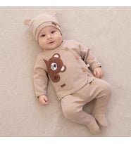 Erkek Bebek Ayıcık Baskılı Düğmeli 5 ' Li Zıbın Seti - 0-3 AY / KAHVE