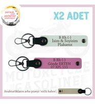 Yol Tutkunları İsim Plaka, B Rh (-) Kan Grubu Yazılı Kişiye Özel x2 Anahtarlık Seti, Beyaz-Pembe-SK