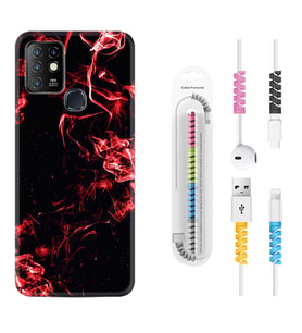 INFINIX Hot 8 9 10 11S Hot 10 Play 10T Kılıf Kablo Koruma Spiral Silikon Red Smoke 1745