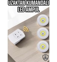 Led Lamba 3'lü Uzaktan Kumandalı Yapışkanlı Beyaz Işık