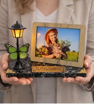 Siyah Mermer Tasarımlı Size Özel Fotoğraflı ve Yazılı Masa Lambası (Model 1)