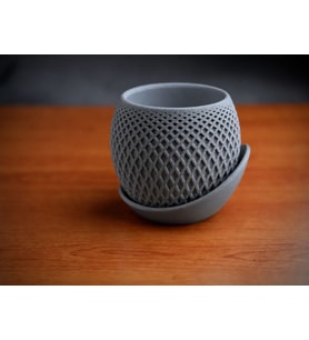 3D Baskı Küre Saksı - Kafes Dokulu İki Parçalı Dekoratif Saksı - Gri-Gri