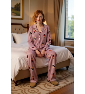 Kadın Çizgili Ayıcık Baskılı Pijama Seti Fonksiyonel Dayanıklı Kaliteli Konforlu Estetik Şık