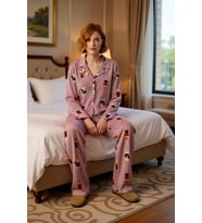 Kadın Çizgili Ayıcık Baskılı Pijama Seti Fonksiyonel Dayanıklı Kaliteli Konforlu Estetik Şık