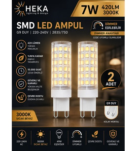 (2 Adet) Heka 7W Günışığı (3000K) G9 Duylu Dim Edilebilir LED Kapsül Ampul