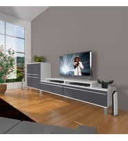 Decoraktiv Ekoflex On Mdf Krom Ayaklı Tv Ünitesi Tv Sehpası - Beyaz Antrasit (Beyaz - Antrasit)