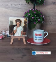 Rehber Öğretmen Fotoğraflı Dekoratif Taş, Ahşap Altlıklı Türk Kahvesi Fincanı Hediye (Model 8)