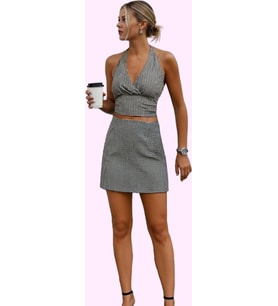Kadın Slim Fit Kareli Mini Örme Etek Şort Detaylı Rahat Yazlık Günlük Kullanım Özel Günler