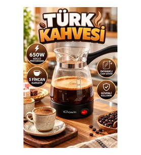 650W Cam Türk Kahvesi Makinesi – 0.5 Litre 5 Fincan Kapasiteli Elektrikli Cezve
