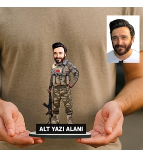Kişiye Özel Komando Astsubay Asker Komutan Kuvvetler Karikatürlü 18 cm MDF Masaüstü Biblo - Askere ve Komutana Hediye Asker Hediyesi