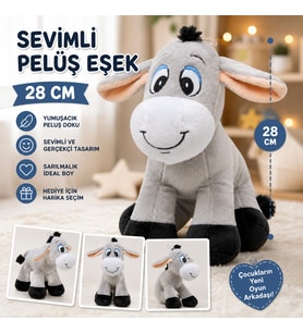 Sevimli Peluş Eşek 28 CM Yumuşacık Sarılmalık Gri Peluş Oyuncak