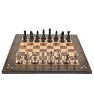 GiftHome Premium Black Metal Klasik Satranç Takımı ve El İmali Masif Ahşap DÜZ (Gül) Tahtası (45X45X2 cm.)