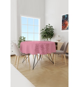 Pembe Pastel Çizgi Desenli Yuvarlak Süet Dertsiz Masa Örtüsü