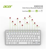 Acer OKR220 Beyaz MultiDevice Dual Mode 2.4GHZ Bluetooth Klavye (Smart Tv)(Android)
