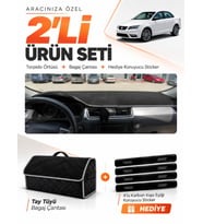 SEAT TOLEDO (2013-2017) Uyumlu Torpido Örtüsü + Tay Tüyü Bagaj Çantası + Sticker Seti - Siyah Gri