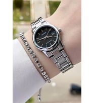 Casio CSISTE21 Kadranı Siyah Kordonu Gümüş Renk Hediye Paketli Kadın Kol Saati ve Bileklik