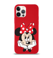 Apple iPhone 12 Pro Max  Lansman Kılıf Minnie Mouse Tasarımlı Altı Kapalı İçi Kadife Kaplı  Kapak (Şeffaf)