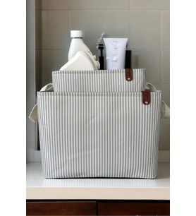 Gri Çizgili Çok Amaçlı Dolap İçi Oyuncak  Saklama Kutusu Sepeti Organizer 2'li 18x22x30-37x27x25 (Renksiz)