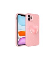 Apple iPhone 11 Uyumlu Kılıf Kamera Korumalı Simli Pop Soketli Lüks Zore Koton Soketli Kapak (Pembe)