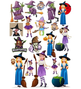 Cadı Sticker Set 7 18 Parça Telefon, Tablet, Defter, Laptop Sticker