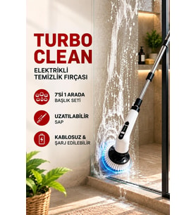 Turbo Clean Elektrikli Temizlik Fırçası 7 Başlıklı Kablosuz Şarjlı Döner Fırça