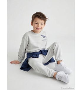 LCW Kids Gri Dinozor Baskılı Erkek Çocuk Sweatshirt Ve Eşofman Altı
