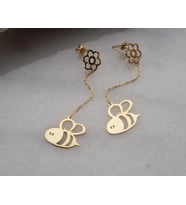 Kişiye Özel 925 Ayar Gümüş Bal Peteği Detaylı Arı Model Küpe (Gold)