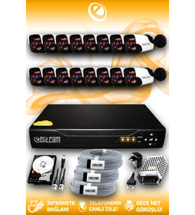 ELITCAM 16 Kameralı Panda 16 Dış Kamera Set 500 GB HDD Full HD Gece Görüşlü Güvenlik Kamerası Sistemi