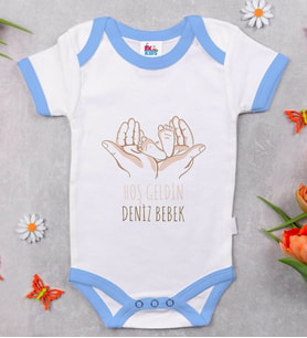 BK Kids İsimli Hoş Geldin Bebek Tasarımlı Mavi Bebek Body Zıbın-5