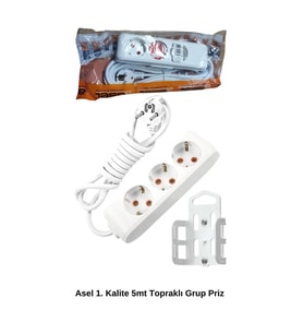 5 Metre Askı Aparatlı Topraklı 3lü Grup Priz Royaleks-AST305