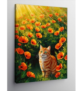 Kanvas Tablo Gelincik Tarlasında Kedi