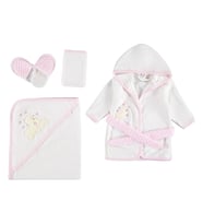 Lüx Pamuklu Bebek Bornoz Seti Kız/Erkek Bebek Banyo Bornoz Takımı (Pembe)