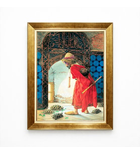 Tablore Osman Hamdi Bey Kaplumbağa Terbiyecisi Eseri Gold Çerçeveli Salon Kanvas Tablo