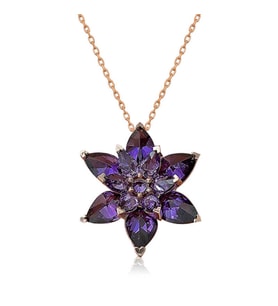 Gümüş Rose Mor Lotus Çiçeği Kolye
