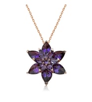 Gümüş Rose Mor Lotus Çiçeği Kolye