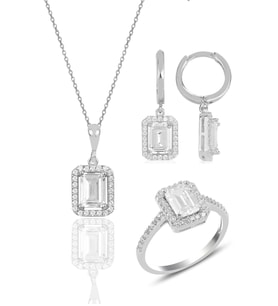 Söğütlü Silver Gümüş rodyumlu baget taşlı üçlü set