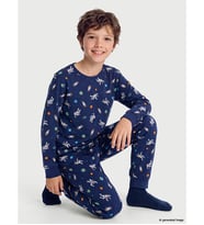 LCW Kids Lacivert Baskılı Erkek Çocuk Pijama Takım