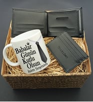 Babalar Gününe Özel Kişiye Özel Kravat tasarımlı Kupa & Cüzdan & Kartlık  Hediye Seti