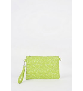 Kadın Neon Yeşil Yıldız Nakışlı Suni Deri Bilek Ve Zincir Askılı Portföy El Ve Clutch Çanta