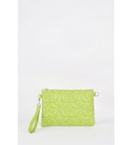 Kadın Neon Yeşil Yıldız Nakışlı Suni Deri Bilek Ve Zincir Askılı Portföy El Ve Clutch Çanta