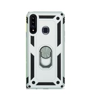Jopus Galaxy A20S ile Uyumlu Yüzüklü Standlı Zırhlı Silikon Kılıf Gri