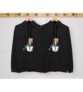 BK Gift Kişiye Özel Sevgililer Karikatürlü İkili Siyah Sweatshirt Seti, Sevgililer Hediye, Çift Hediyesi, Yıl Dönümü Hediyesi, Kişiye Özel Sweatshirt-1 (Model 1)