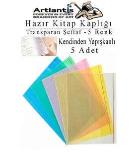 Hazır Kitap Kaplığı Şeffaf Buzlu Renkli 5 Adet 1 Paket Cırtlı Ayarlanabilir Kendinde Yapışkanlı Kaplık Okul Sınıf (Çok Renkli)