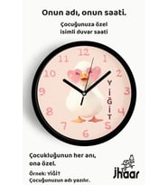 İsme Özel Kalp Gözlüklü Ördek Çocuk Odası Duvar Saati Orta Boy 30 cm Siyah Camlı Sessiz